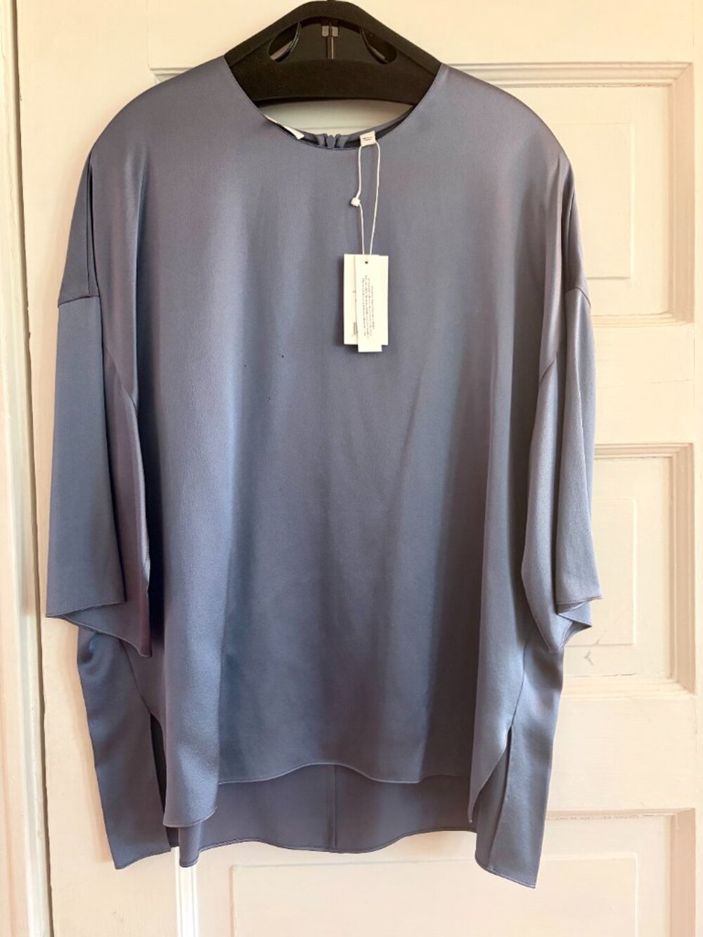 NWT Vince 100% Silk Iris Blue Oversized Dolman Sleeve Blouse XL